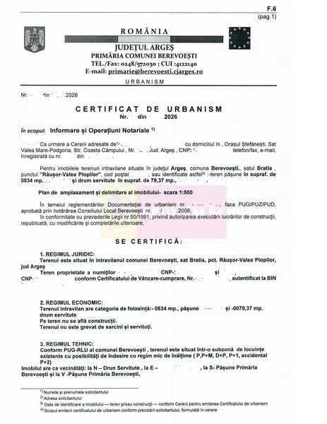 teren de vz in Berevoiesti / AG ( zona Pastravaria Rausor)